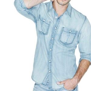 NEW GUESS DENIM REGULAR FIT SHIRT IN ADAPTED WASH